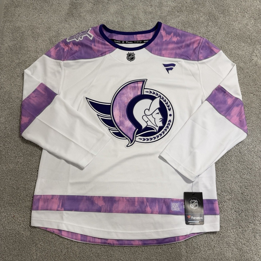 Fanatics Ottowa Senators Jersey Mens L Hockey Fights Cancer 2024 NHL White Pink